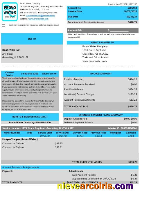 United Kingdom Turks and Caicos Islands Provo Water Company business utility bill